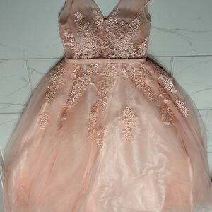 Chic Blush Lace Prom Dress